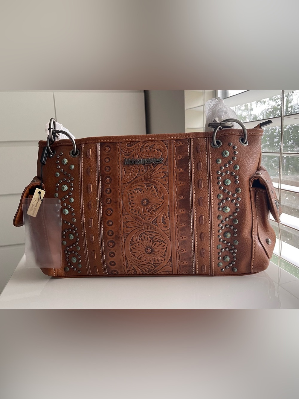 Montana West Brown Tote with Striped Fabric Lining